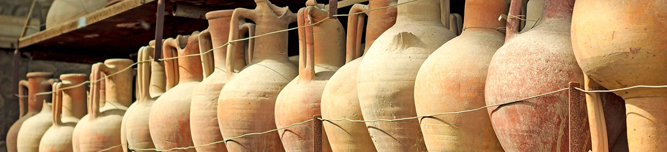 Row of ancient pots ready for XRF analysis