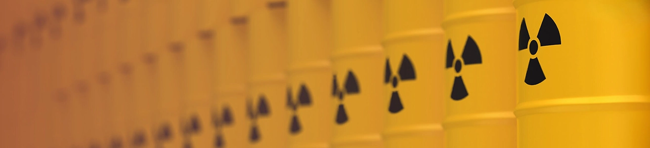 Radiation barrels lined up in a row